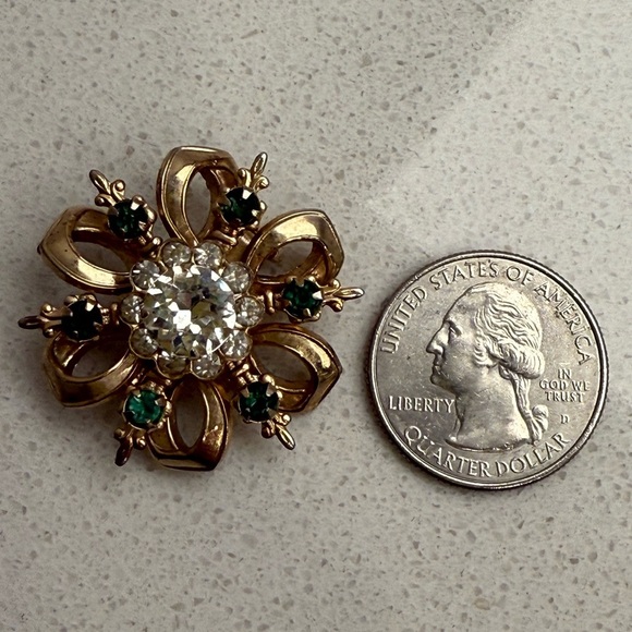 Vintage Brooch Gold Tone Rhinestones Sunburst Starburst MCM Mid-Century Modern - Picture 8 of 8